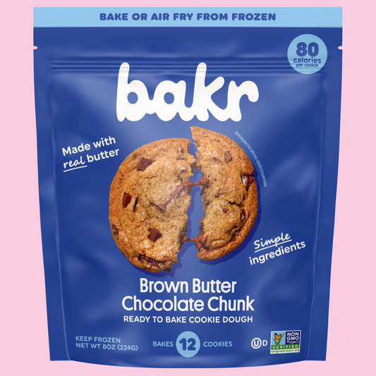 Front of Bakr Brown Butter Chocolate Chunk Cookie Dough bag