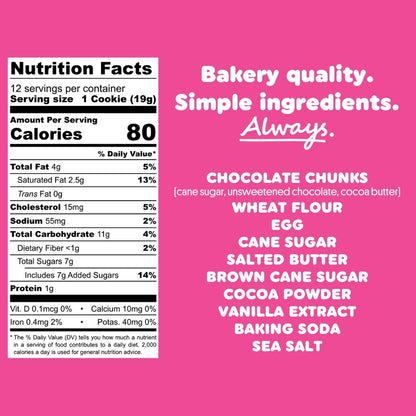 Bakr Fudge Brownie Nutrition Facts label and Ingredients on pink background