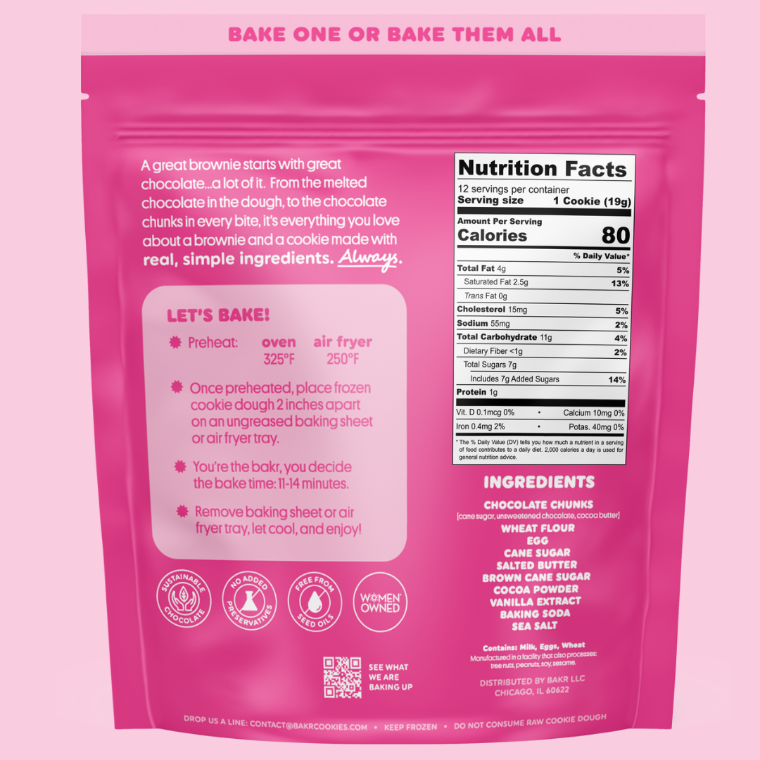 Back of Bakr Fudge Brownie Cookie Dough bag