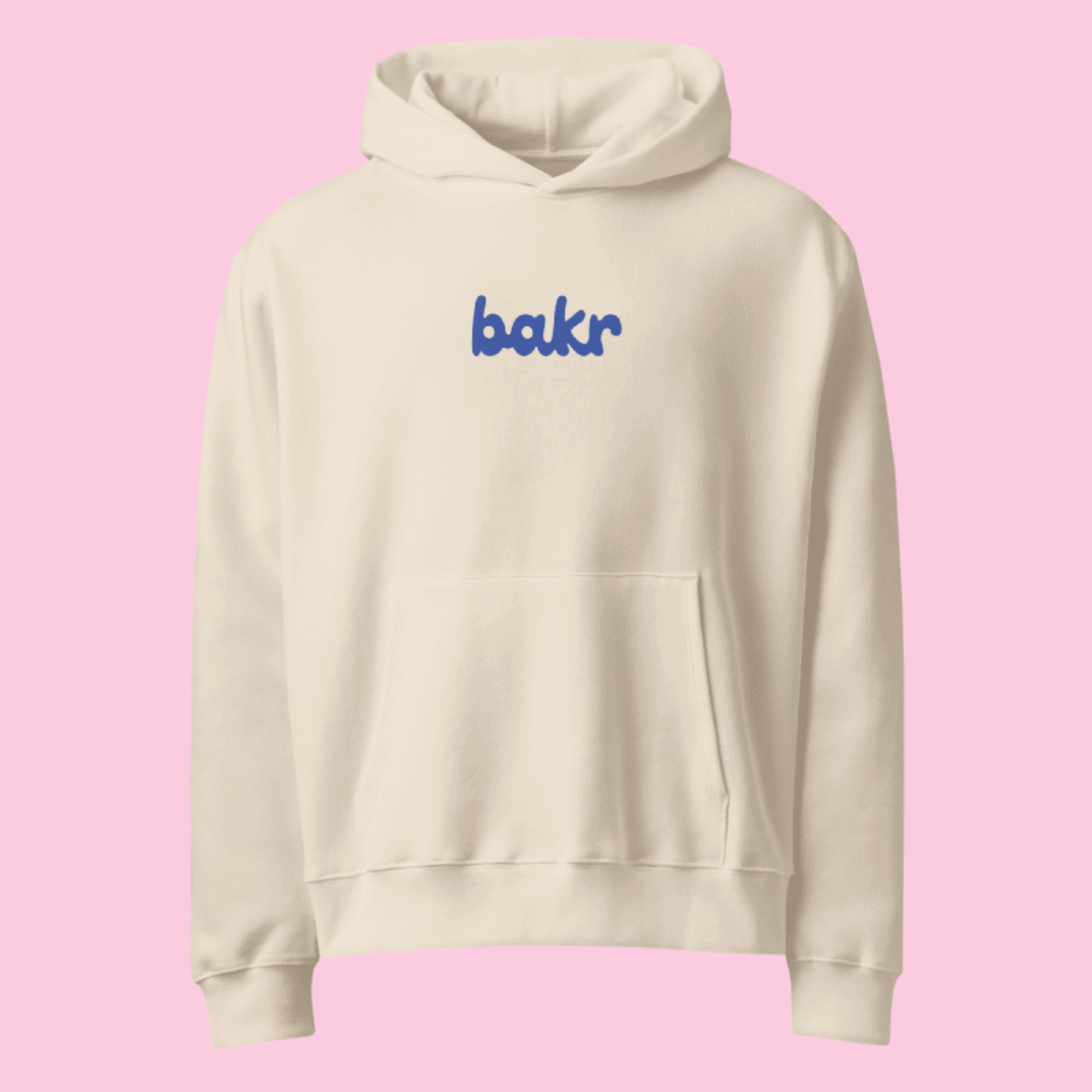 Beige Hoodie with blue Bakr logo