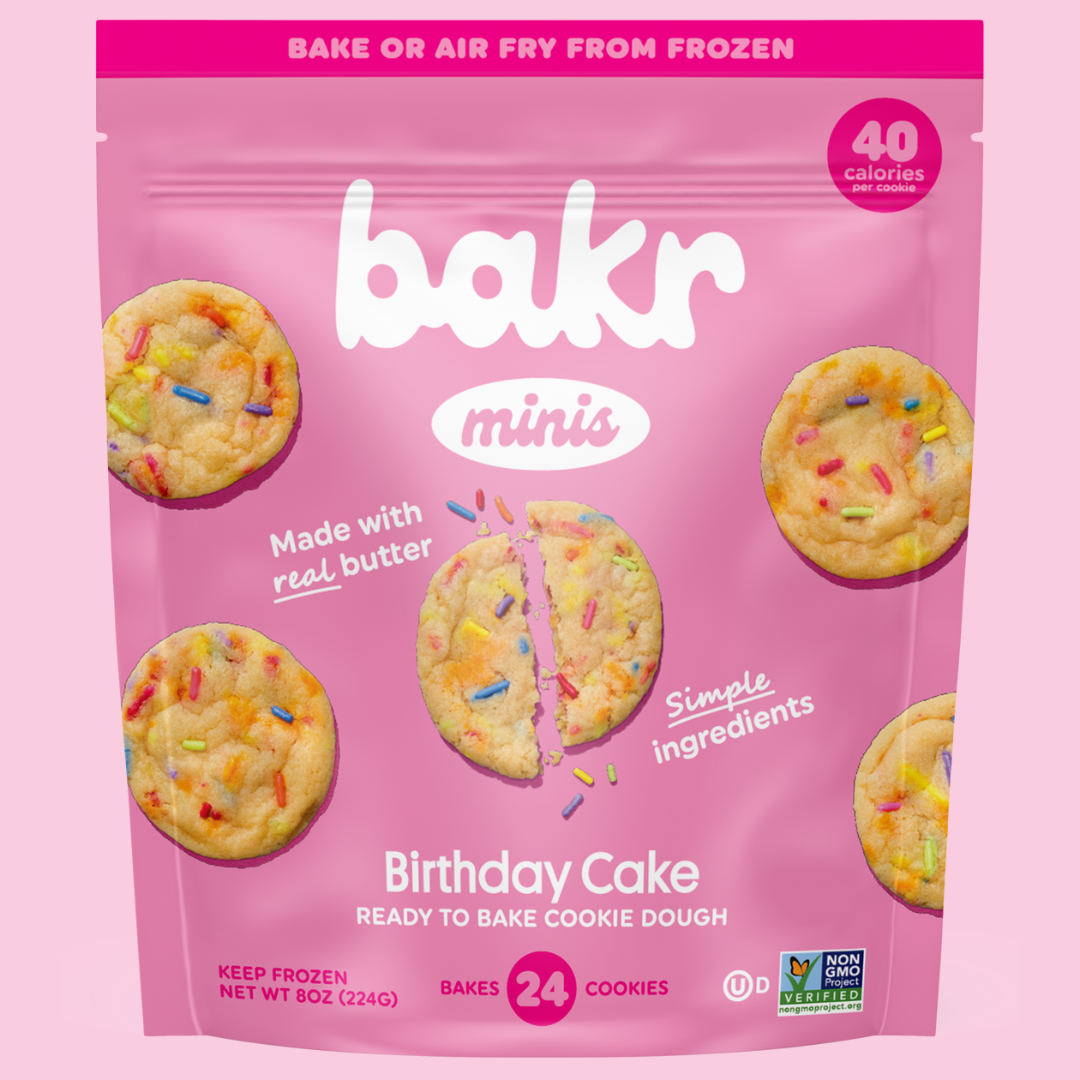 Front of Bakr Mini Birthday Cake Cookie Dough Bag