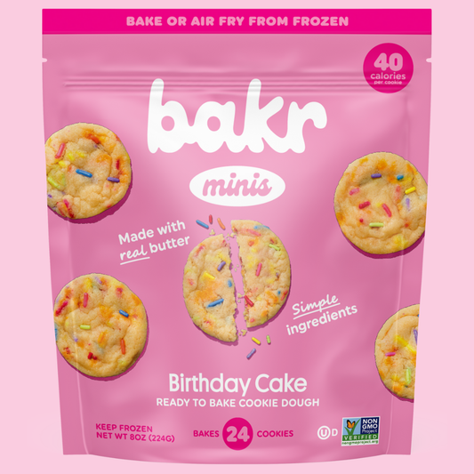 Front of Bakr Mini Birthday Cake Cookie Dough Bag