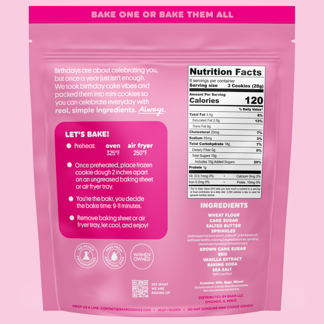 Back of Bakr Mini Birthday Cake cookie Dough bag