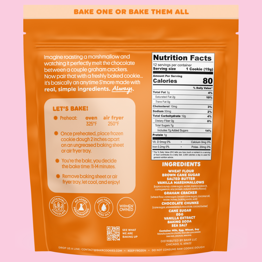 Back of Bakr Smores cookie dough bag