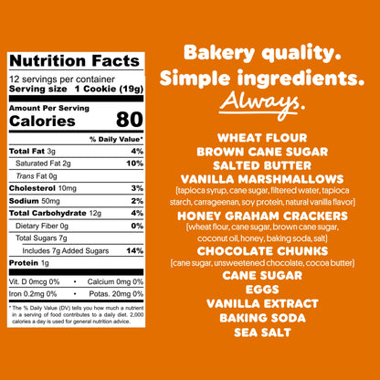 Bakr Smores nutrition facts label and ingredient list on orange background