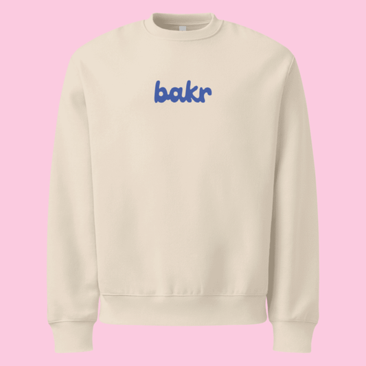 Beige Sweatshirt with blue Bakr logo